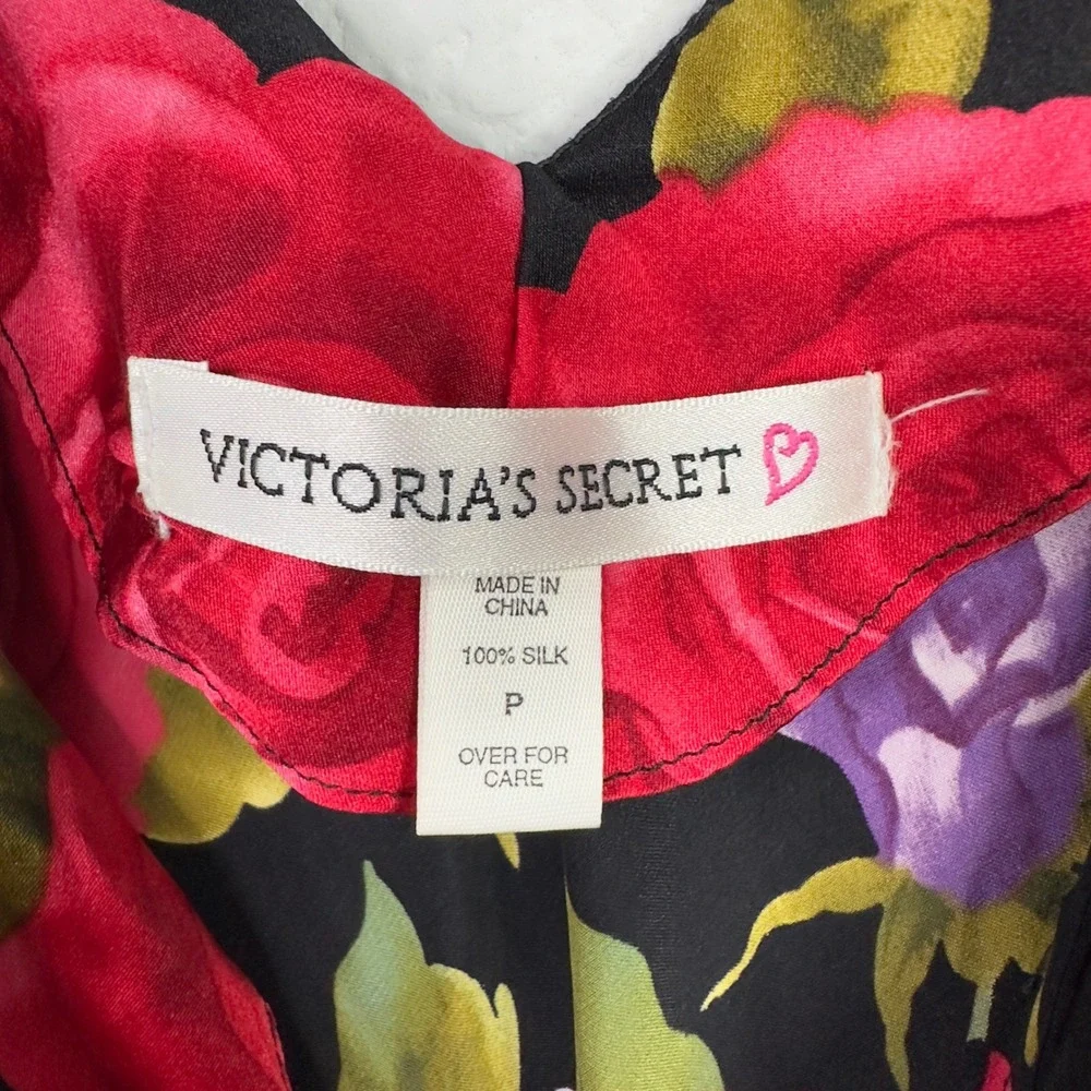 Victoria's Secret Bodysuit P Black Silk‎ VTG Floral Rose Romantic Coquette Teddy